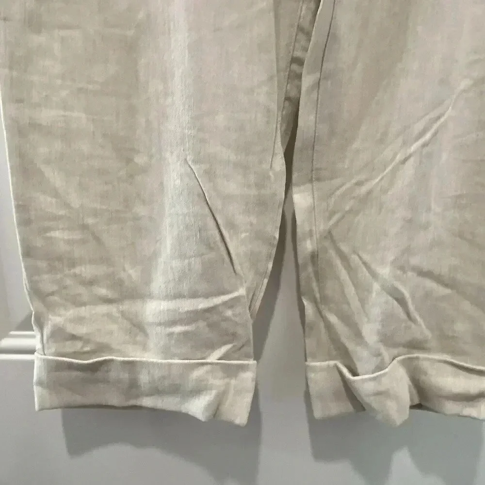 Aritzia Wilfred Allant Ecru Women's Ankle Cuff Pant 12  Buttonfly‎ linen lyocell